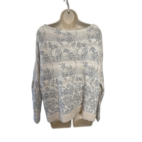 Free People Gray and White Boat Neck Sweater with Zip Sides Medium Pre-owned - Picture 3 of 9